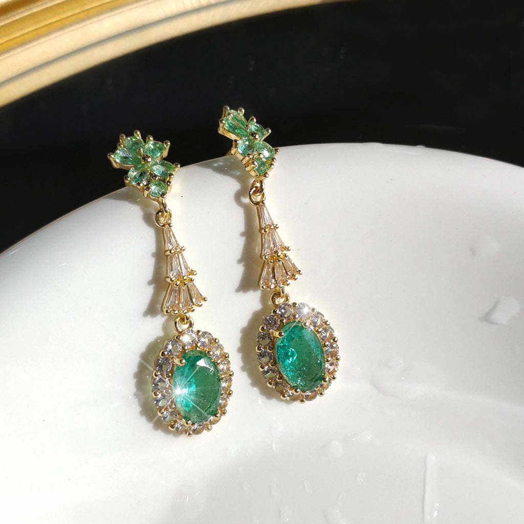 Vintage green zirconia long earrings-canovaniajewelry