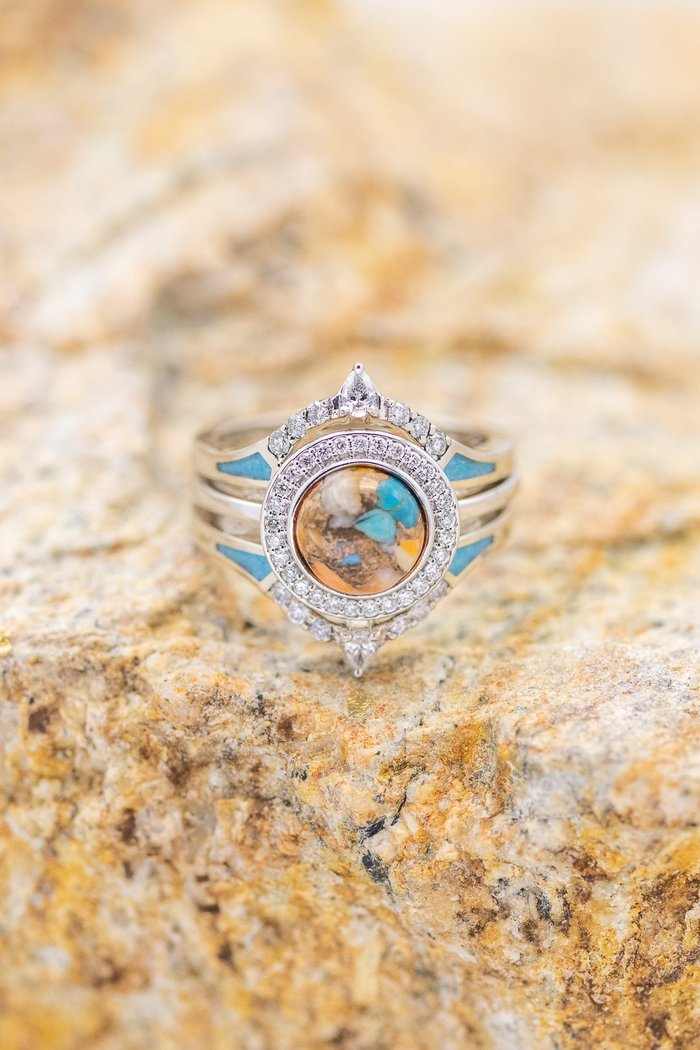 Vintage Oil-drip Turquoise Diamond Ring-canovaniajewelry