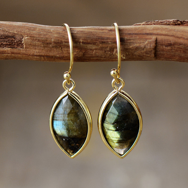 Elongated stone horse Eye pendant earrings-canovaniajewelry