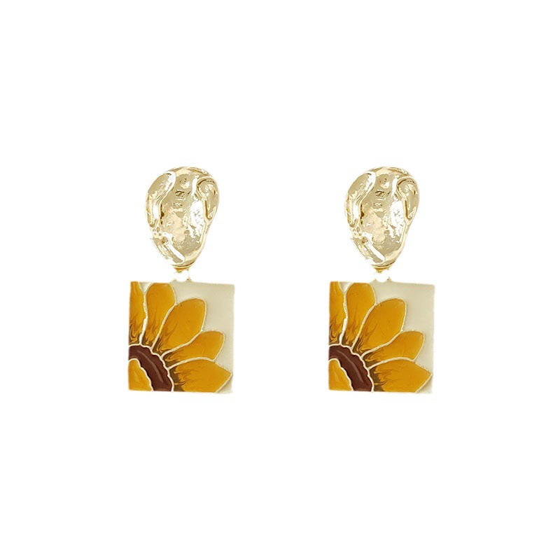 925 Silver Needle Sunflower Photo Earrings-canovaniajewelry