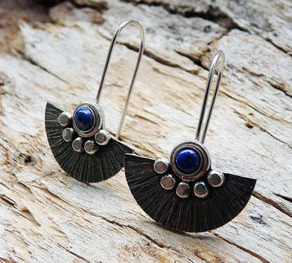 Retro semi-round fan-shaped lapis Lazuli earrings-canovaniajewelry