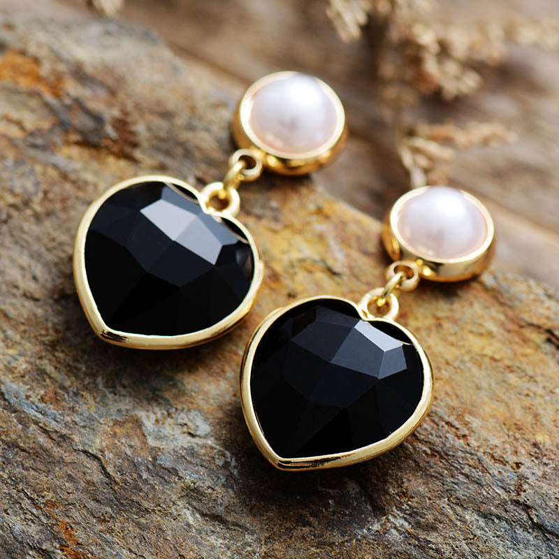Heart Shape Pendant Natural Stone Pearl Stud Earrings-canovaniajewelry