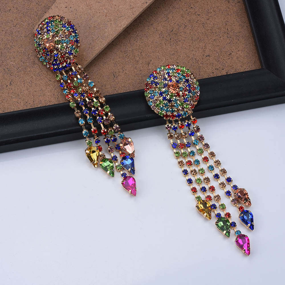 Exaggerated diamond-studded tassel earrings-canovaniajewelry