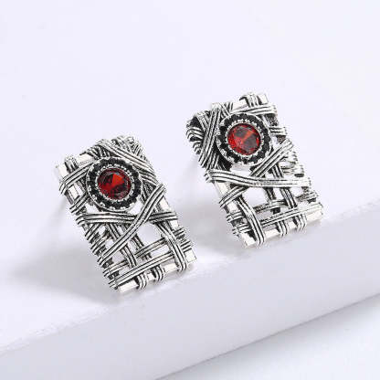 Braid studded ruby earrings with hollow studs-canovaniajewelry