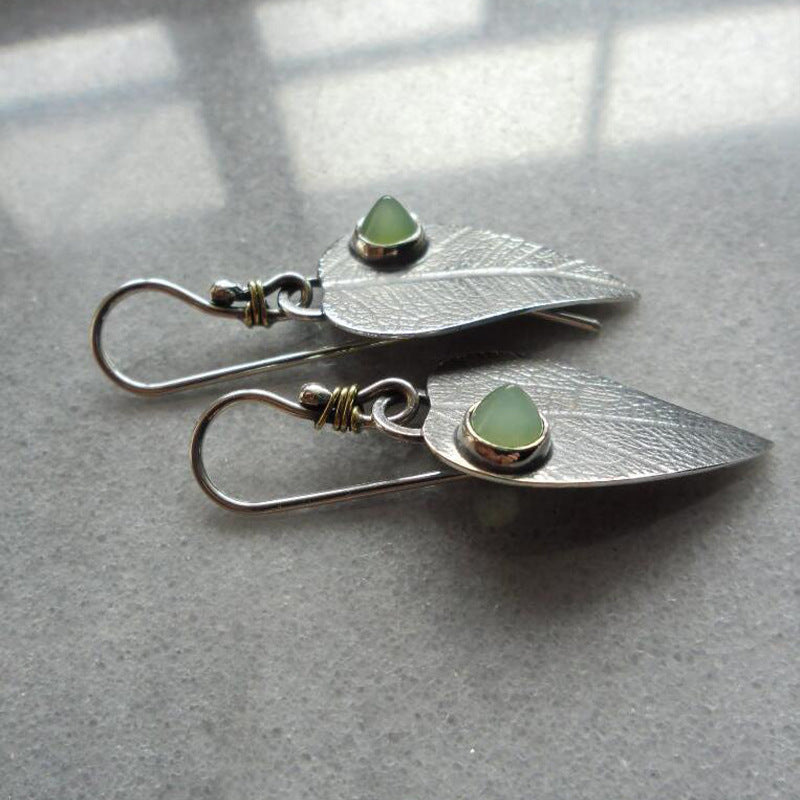 Vintage inlaid chalcedony earrings with mint green-canovaniajewelry