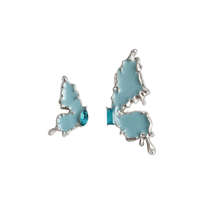 Drop Glaze Zircon Blue Asymmetric Butterfly Stud Earrings-canovaniajewelry