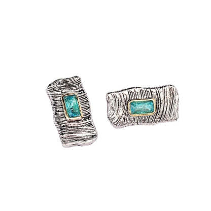 Vintage silvery blue and blue stone earrings-canovaniajewelry