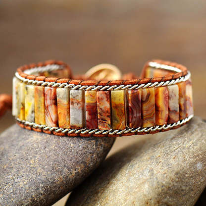 Natural stone leather hand beaded braided bracelet-canovaniajewelry