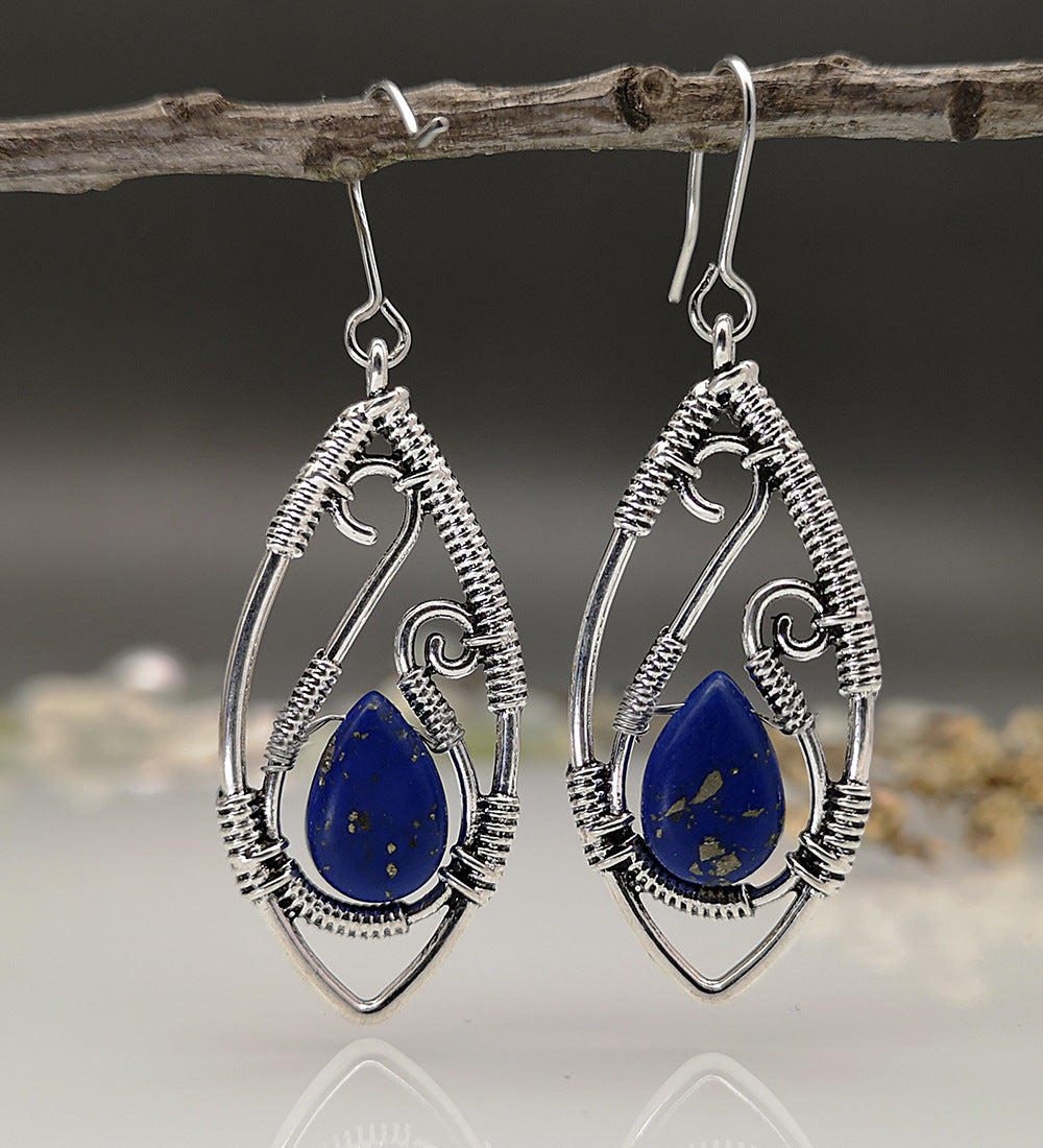 Vintage Silver Thread Lapis Lazuli earrings-canovaniajewelry