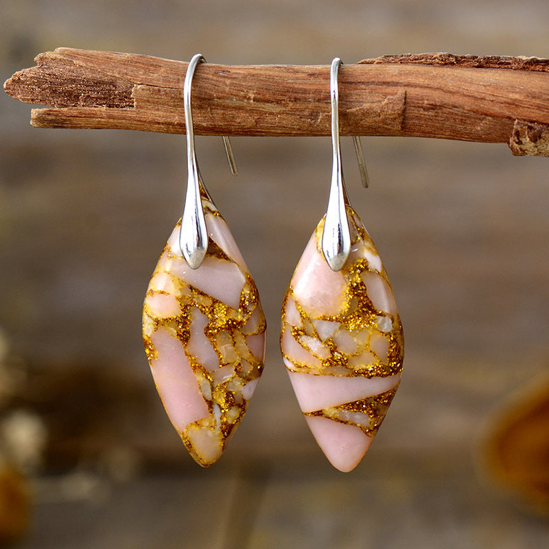 Bohemian natural stone leaf drop earrings-canovaniajewelry