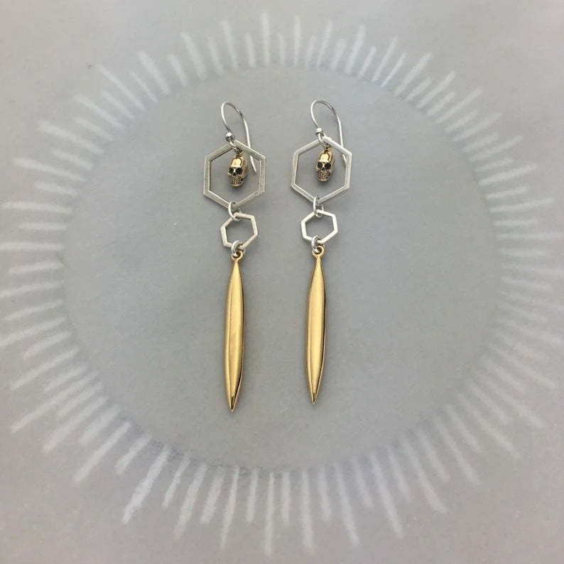 Simple alloy skull long earrings-canovaniajewelry