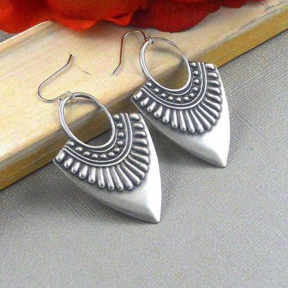 Antique silver carved vintage earrings-canovaniajewelry