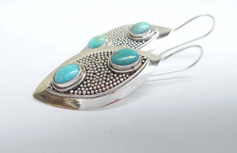 Boho vintage leaf Turquoise earrings-canovaniajewelry