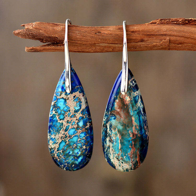 Sea Sediment Jasper Gemstone Drop Earrings-canovaniajewelry