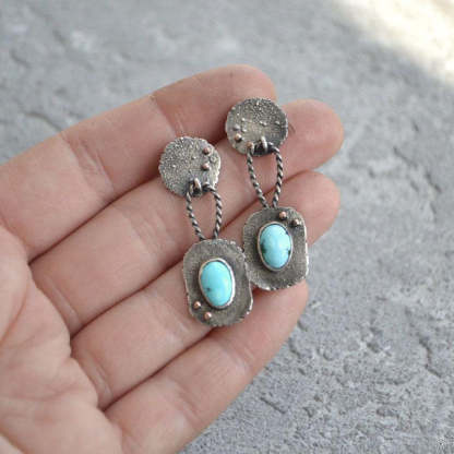 Bohemian oval turquoise twist cord metallic personality earrings-canovaniajewelry