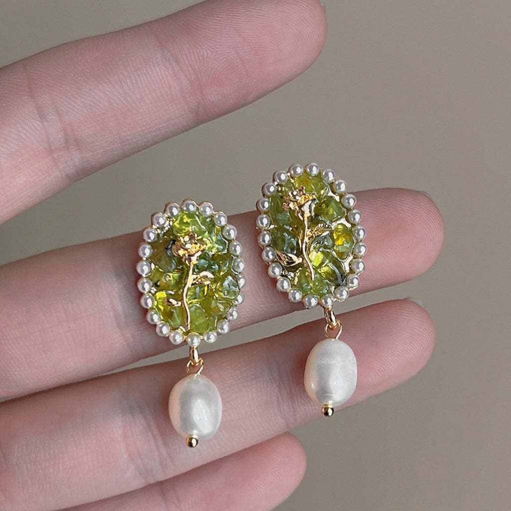 Green Peridot Natural Freshwater Pearl Earrings-canovaniajewelry