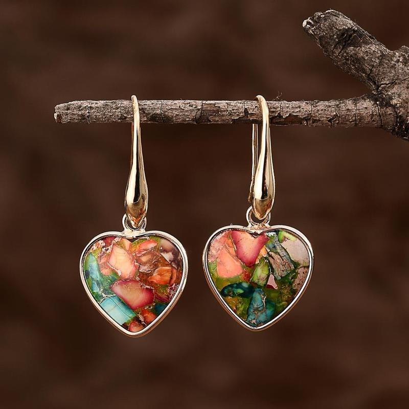 Natural stone heart-shaped colorful earrings-canovaniajewelry