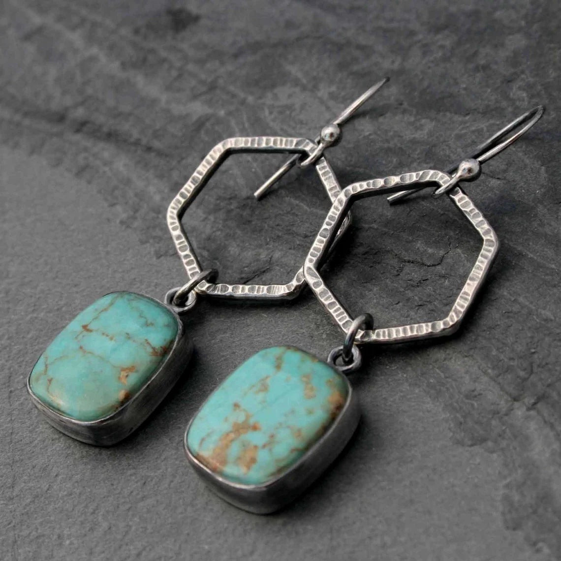 Vintage geometric turquoise earrings-canovaniajewelry