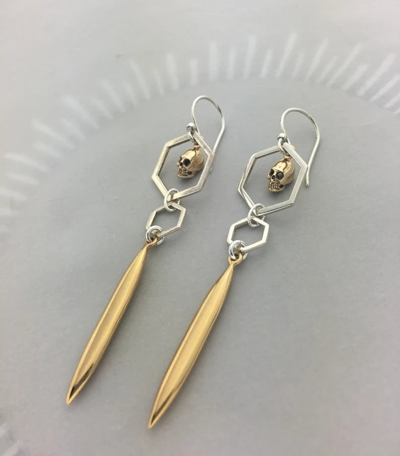 Simple alloy skull long earrings-canovaniajewelry