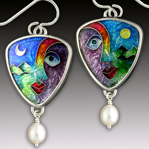 New Creative abstract enamel celestial earringsFashion Pearl beautiful colorful face art earrings-canovaniajewelry