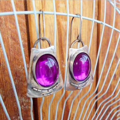 Antique silver plated with purple, green, blue stone earrings-canovaniajewelry