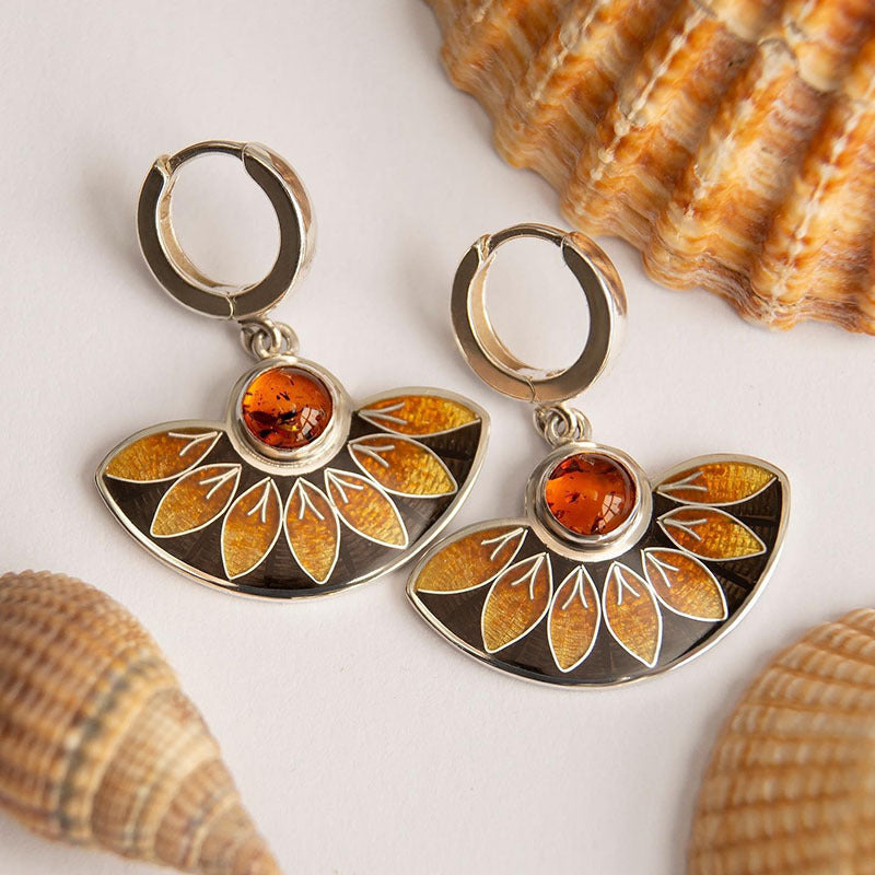 Enamelled maple leaf flower earrings-canovaniajewelry