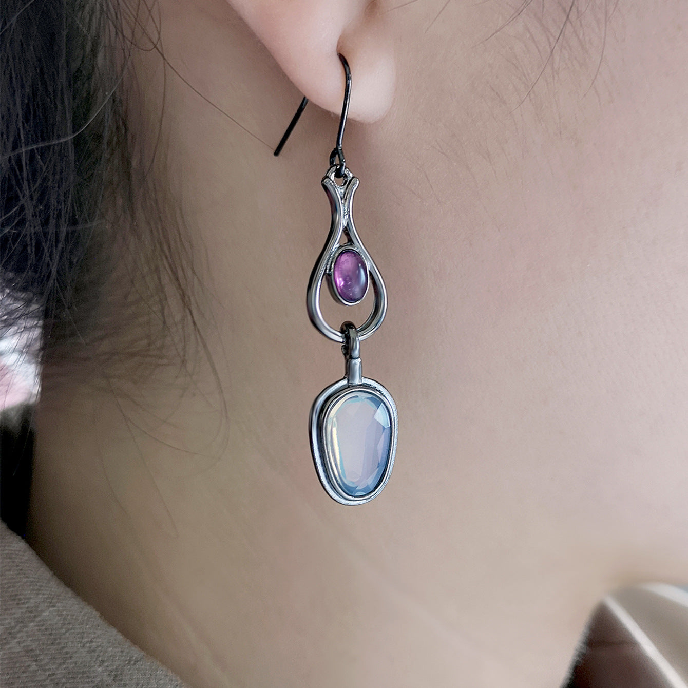 Earrings with amethyst cut opal-canovaniajewelry