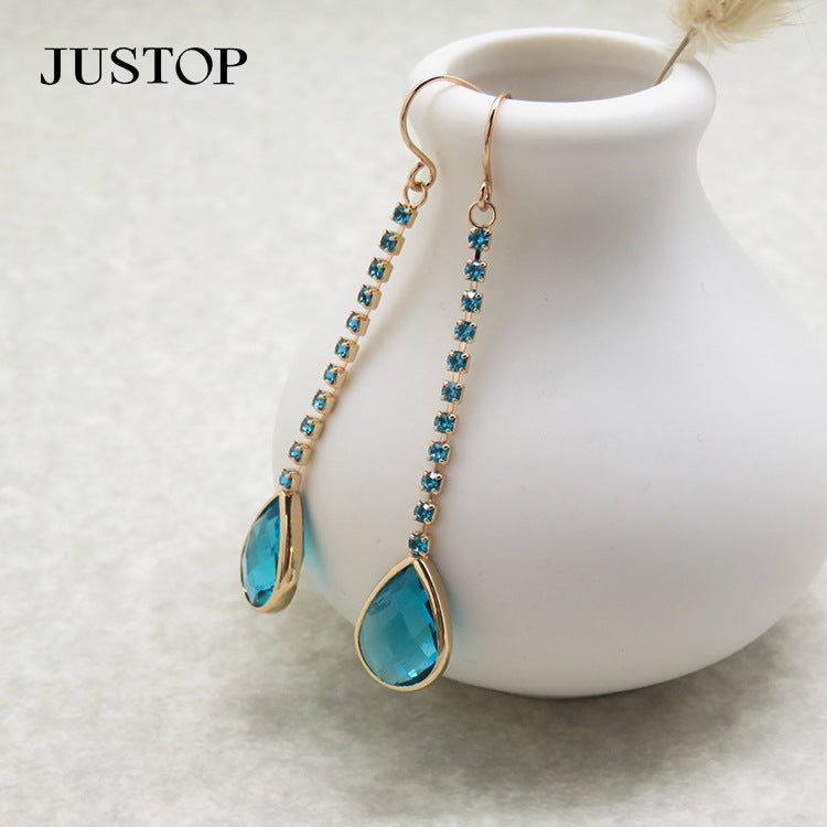 Water drop pendant long zircon earrings for women-canovaniajewelry