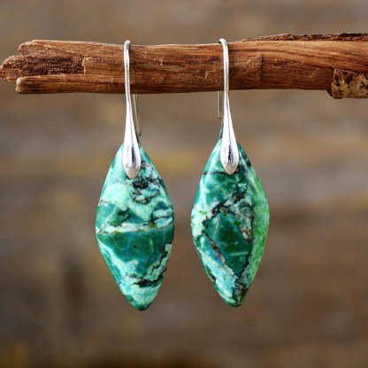 Bohemian natural stone leaf drop earrings-canovaniajewelry