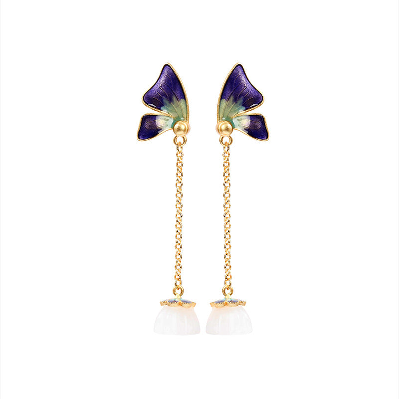 Enamelled chalcedony long vintage earrings-canovaniajewelry