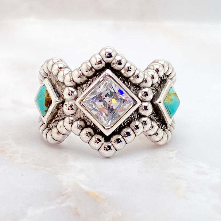 Vintage Silver Turquoise Square Diamond Ring-canovaniajewelry
