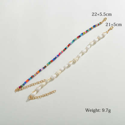 Bohemian conch colored rice beads beaded multi-layer anklet for women-canovaniajewelry