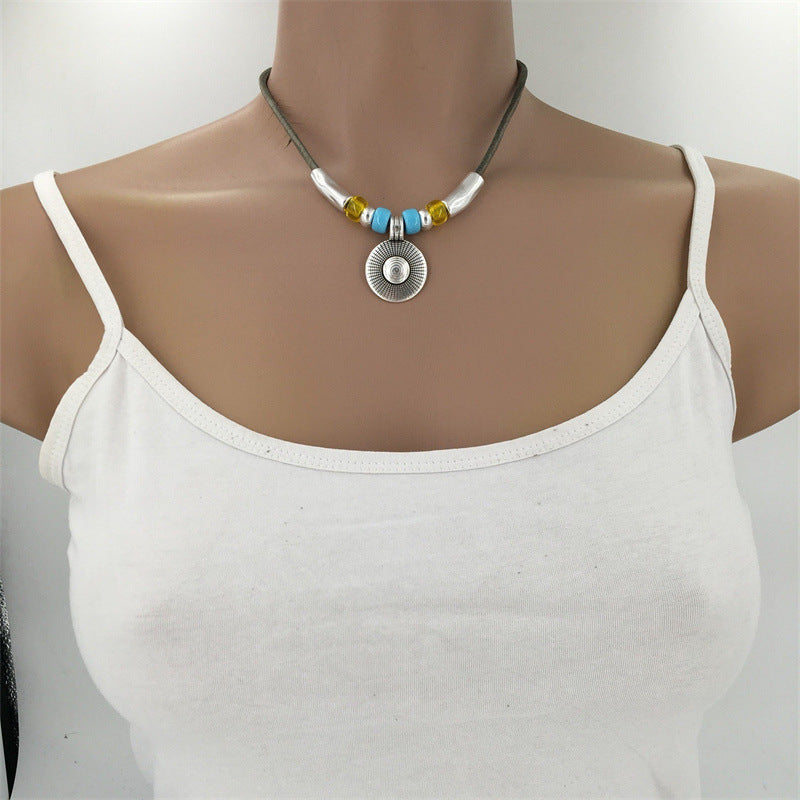 Bohemian vintage alloy medallion beaded necklace-canovaniajewelry