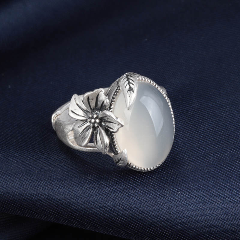 925 Silver chalcedony Leaf Floret ring-canovaniajewelry