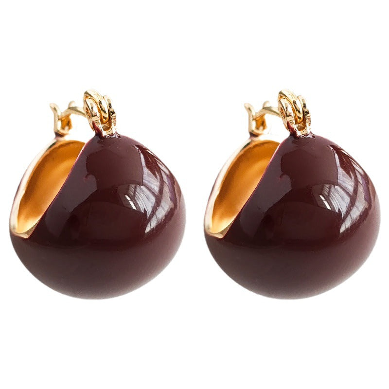Retro drip glazed red round bean earrings-canovaniajewelry