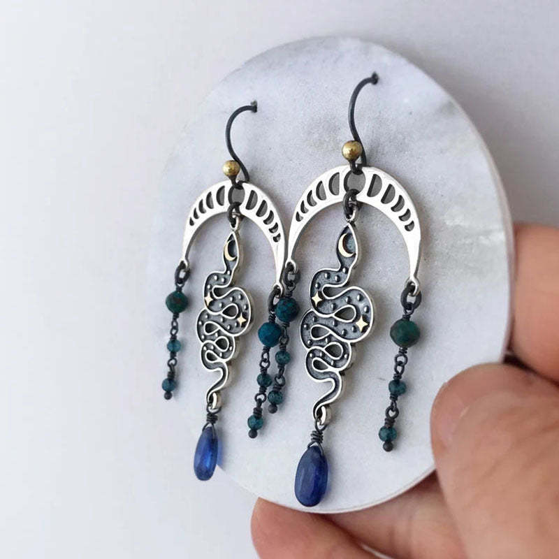 Star-moon Serpentine earrings in blue crystal-canovaniajewelry