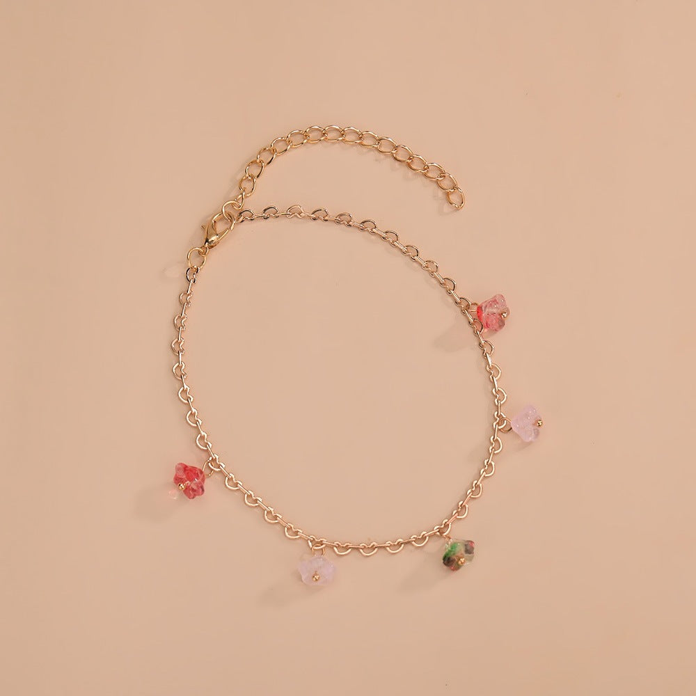 Colorful natural stone flower pendant character anklet-canovaniajewelry