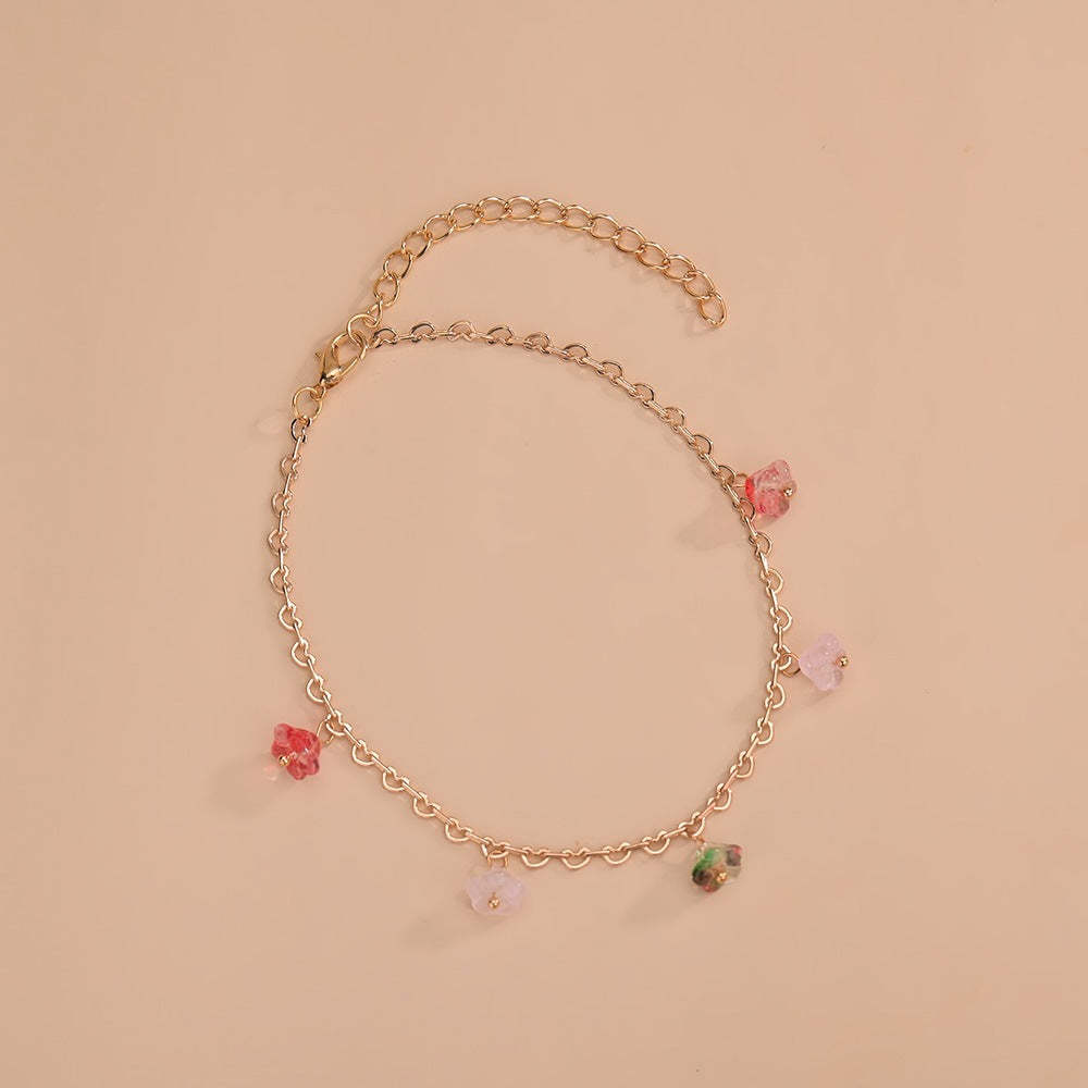 Colorful natural stone flower pendant character anklet-canovaniajewelry