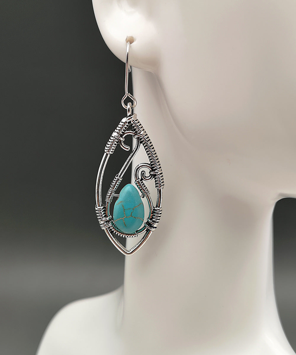Vintage Silver wire wrapped silk Turquoise earrings-canovaniajewelry