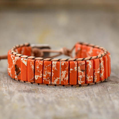 Orange Imperial Stone Leather Handwoven Bracelet-canovaniajewelry