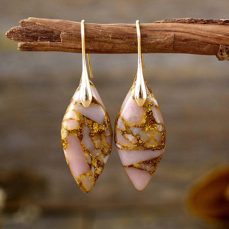 Bohemian natural stone leaf drop earrings-canovaniajewelry