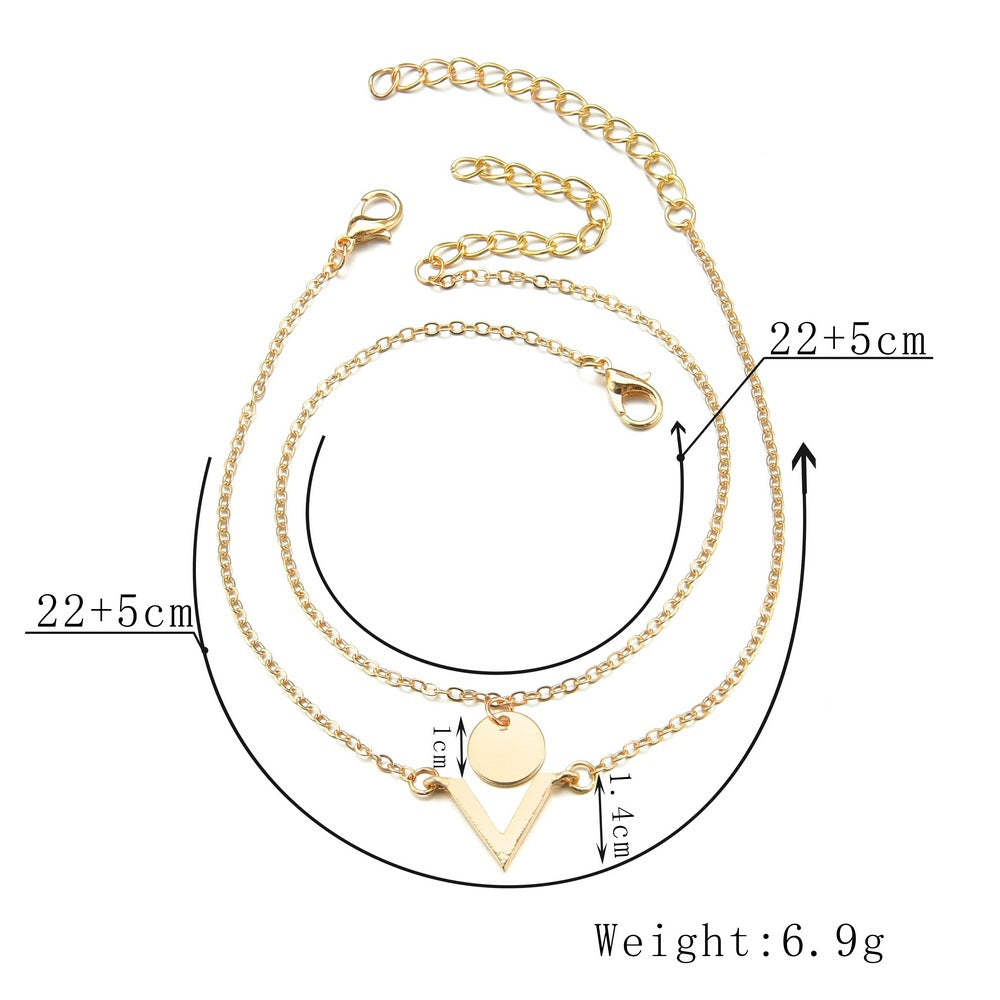 Round piece letter V-shaped multi-layer beach pendant anklet two-piece set-canovaniajewelry