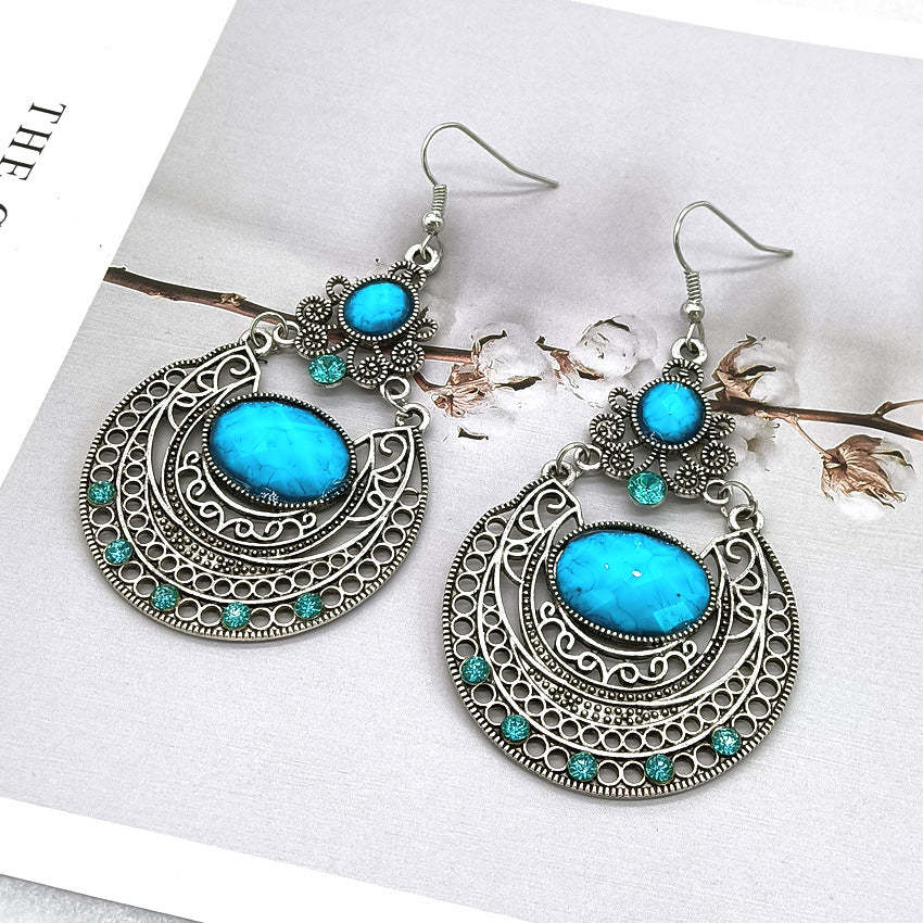 Bohemian Vintage Hollow Carved Gemstone Drop Earrings-canovaniajewelry