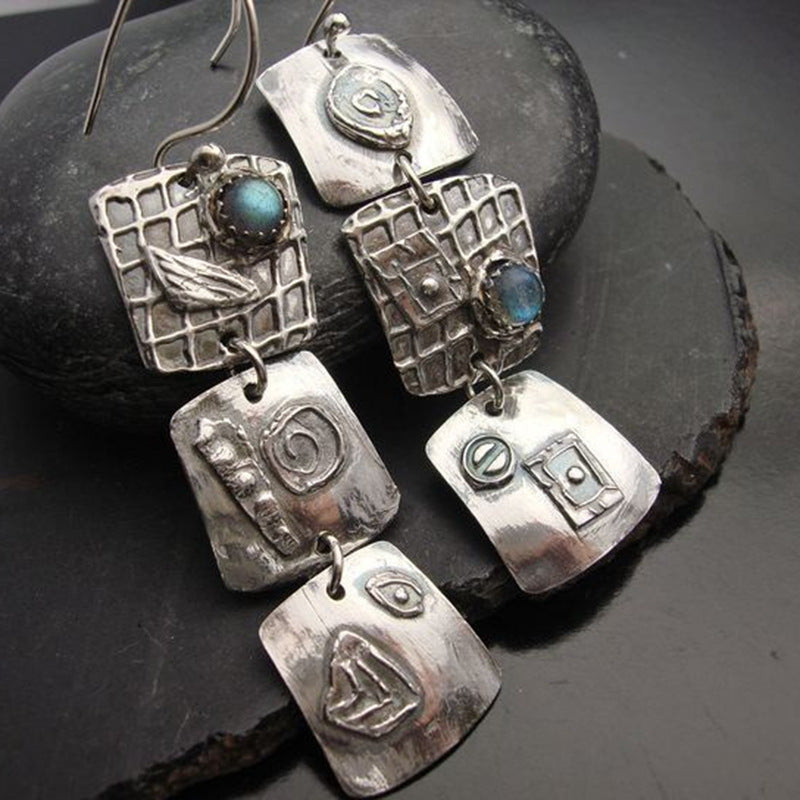 Retro Geometric Square Metal Earrings-canovaniajewelry