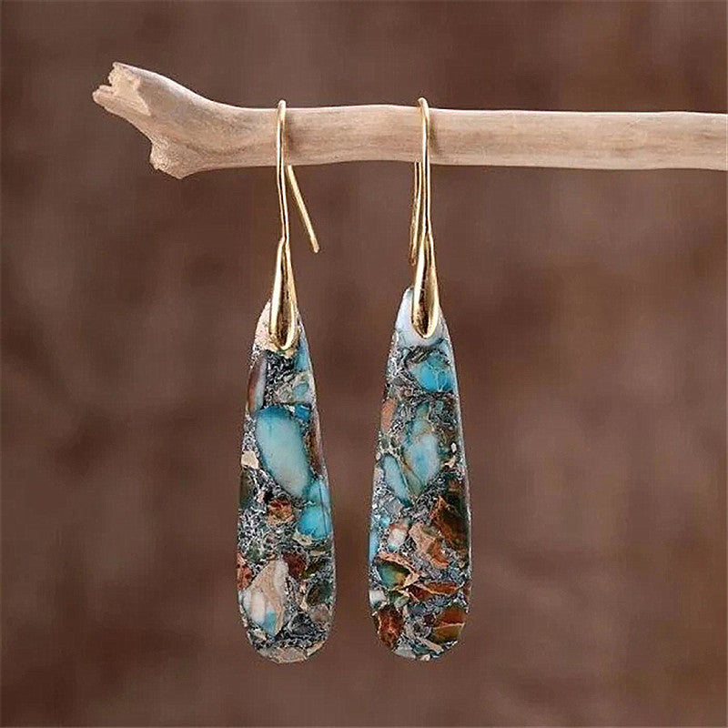 Gray blue floral long drop emperor stone earrings-canovaniajewelry