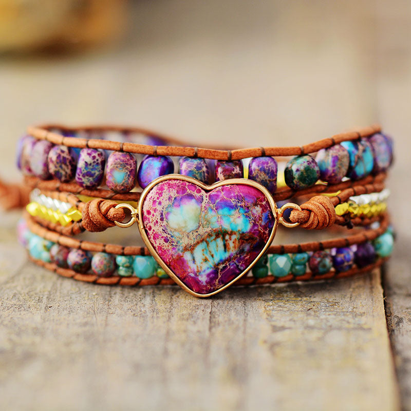 Natural Heart-Shaped Gem Bracelet - Healing Stone Bracelet-canovaniajewelry