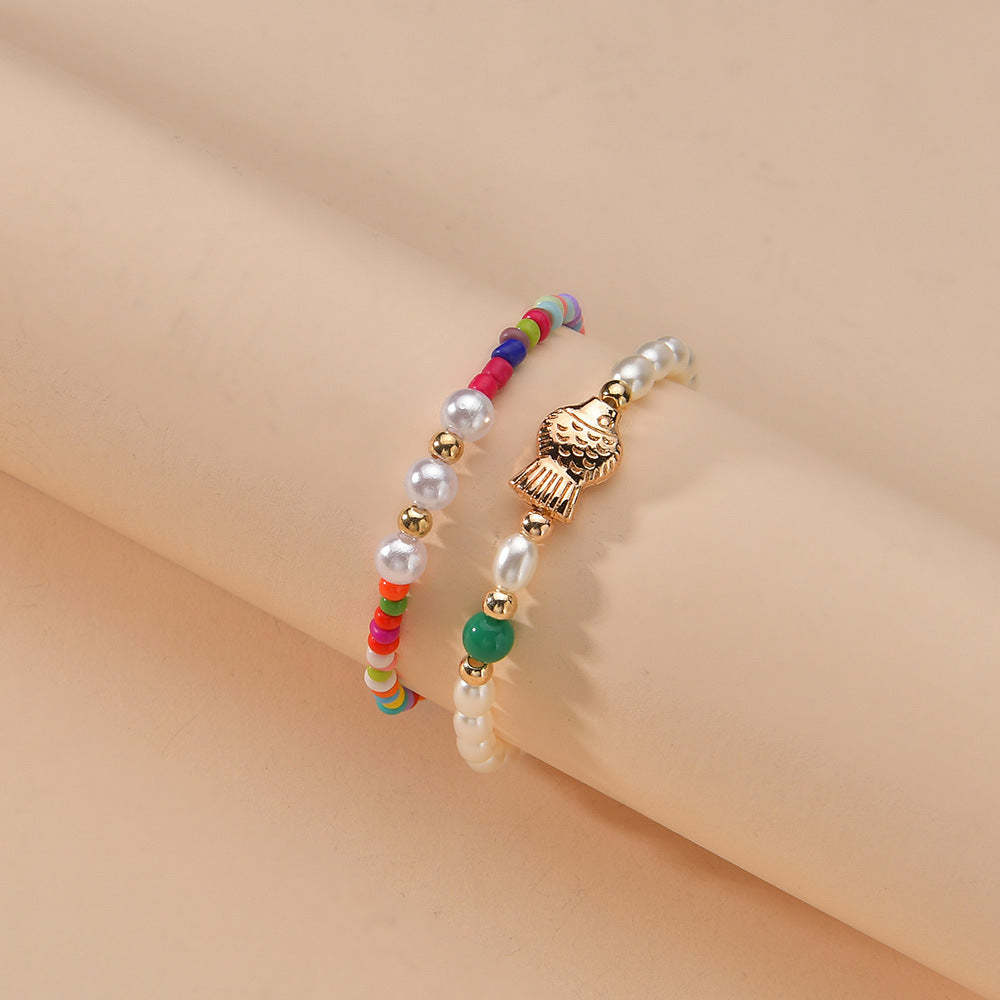Colorful beads pearl fish pendant anklet jewelry 2 sets-canovaniajewelry