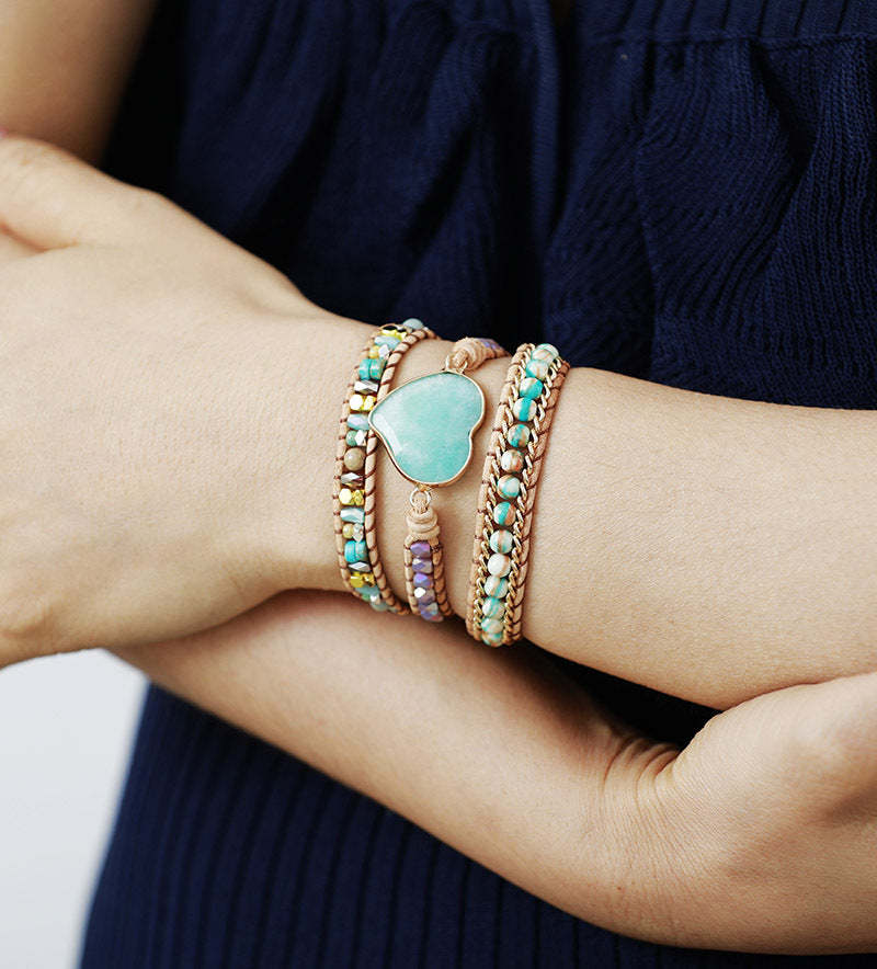 Natural stone blue amazonite handwoven beaded bracelet-canovaniajewelry