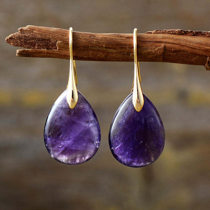 Natural stone crystal amethyst pendant earrings-canovaniajewelry
