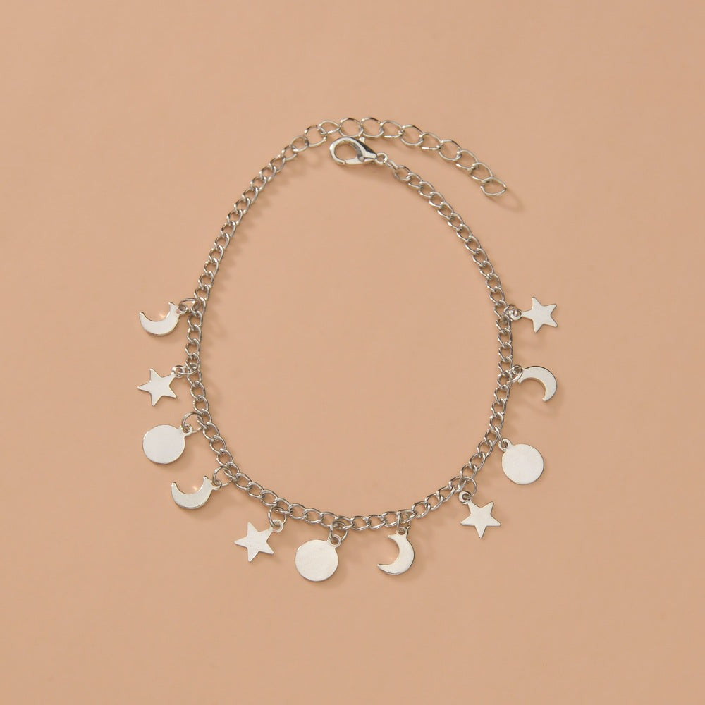 Disc star moon fringe pendant metal anklet-canovaniajewelry